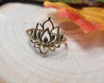 Lotus Flower Adjustable Ring || Bohemian Adjustable Brass Ring || Ethnic Ring Symbol of Purity || Mystical and Spiritual Jewelry