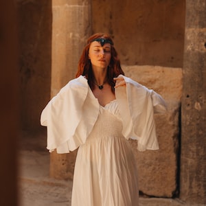 Robe Longue Unie Ajustée Manches Longues Ombrelles || Longue Robe Boho Blanc Cassé Avec Volants ||  Robe Bohème Mariage Médiévale En Viscose