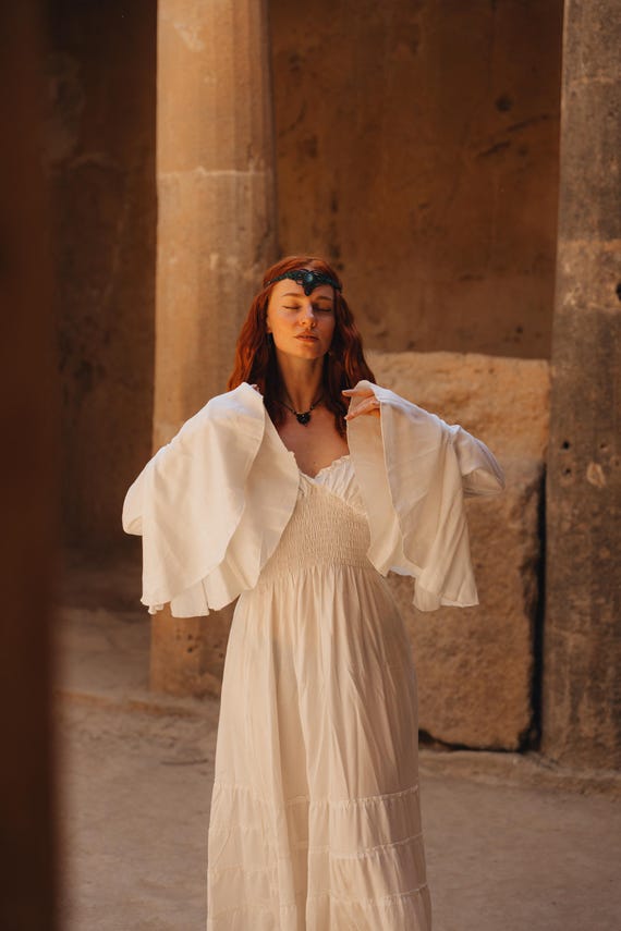 Handmade Viscose Maxi Dress: Bohemian Ruffle Umbrella Sleeves - Etsy