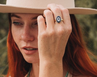 Turkish Eye Adjustable Ring || Brass Adjustable Amulet Ring || Ethnic Ring || Nazar Boncuk ring || Evil Eye Protection Ring