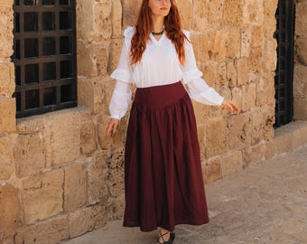 Medieval Plain Skirt With V Belt || Viscose Long  Flowing Skirt || Boho Burgundy Free Size Petticoat