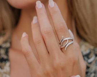 Minimalist Spiral Brass Ring | Adjustable Boho Statement Ring | Modern Ethnic Jewelry | Handmade Brass Ring Silver Tone