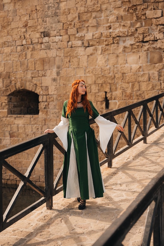 Handmade Medieval Gown: Cotton Velvet, Embroidered Renaissance Dress
