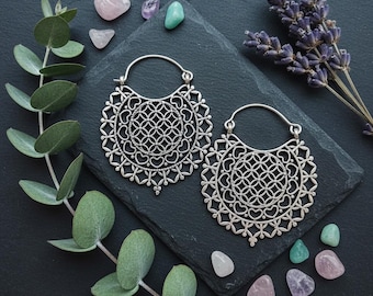 Brass Sacred Geometry Hoop Earrings | Flower of Life Mandala Earrings | Boho Statement Jewelry | Spiritual Gift for Her