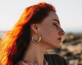 Thick Decorated Hoop Earrings || Ethnic Women's Hoop Earrings || Tribal Chunky Earrings