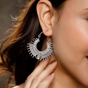 Brass Tribal Sun Inspired Hoop Earrings || Ethnic Woman Serrated Hoop Earrings || Bohemian  Spike Hoops
