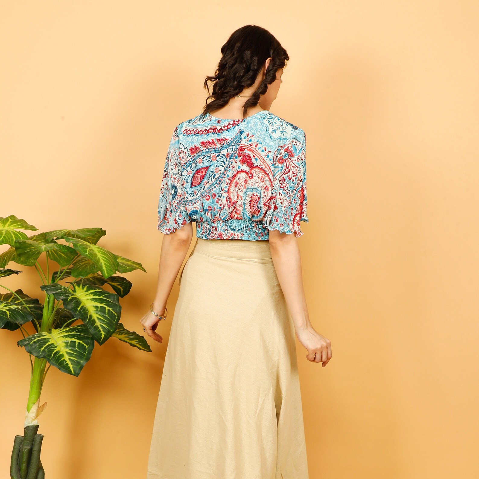 Boho Floral Print Crop Top: Butterfly Sleeves, Ethnic Style - Etsy