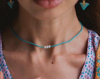Real Pearls and Seed Beads Necklace ||  Adjustable Beaded Necklace || Sea Inspired Jewelry