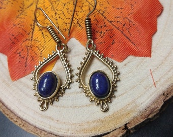 Ethnic Dangle Earrings With Gemstones || Openworked Brass Earrings With Natural Stones || Decorated Semi Preciouse Stones Earrings