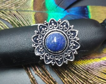 Silver Mandala Adjustable Ring With Semi Precious Stone || Medieval Rosette Ring with Gemstone || Original Woman Ring