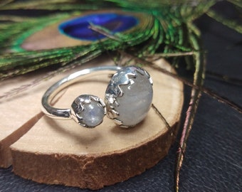 Adjustable Ring with 2 Stones || Minimaliste Adjustable Brass Ring with Gemstones || Original Ring With Semi Precious Stones