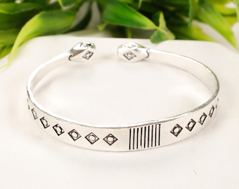Brass Adjustable Tuareg Cuff  Bracelet || Engraved With Geometrical Patterns Flat Ethnic Bracelet || Unisex Bracelet With Tribal Patterns
