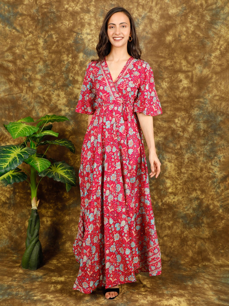 Floral Long Wrap Dress