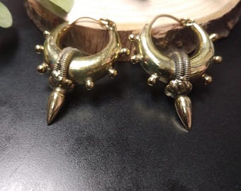 Spike Tribal  Hoop Earrings  || Decorated Gypsy Hoop Earrings || Golden Ethnic Brass Hoops || Women's Bohemian Earrings