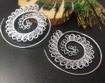 Silver Spiral Earrings || Ethnic Earrings || Tribal Earrings || Swirl Earrings