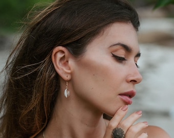 Summer Real Cowrie Dangling Earrings || Natural Seashell Boho Earrings Heighten With Golden ||  Beach Free Spirit Jewelry