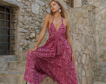 Boho Harem Jumpsuit Women | Ethnic Print Halter Jumpsuit | Festival Harem Pants Jumpsuit | Tribal Bohemian Outfit | Summer Statement Wear