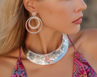 Boho Brass Circle Earrings | Minimalist Geometric Earrings | Modern Bohemian Jewelry | Double Hoop Statement Earrings