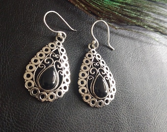 Silver Color Dangle Earrings with Semi Precious Stones || Gemstones Ethnic Earrings || Bohemian Chic Jewelry