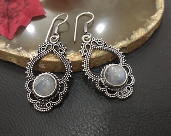 Ethnic Dangle Earrings With Gemstones || Orientales  Brass Earrings With Natural Stones || Medieval Style Semi Preciouse Stones Earrings