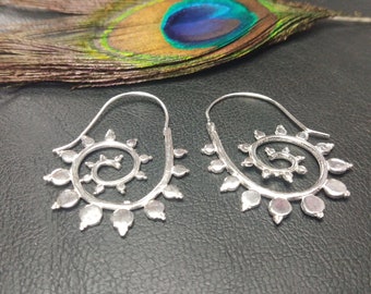 Large Silver Color Spiral Earrings || Ethnic Earrings || Tribal Earrings || Boho Earrings