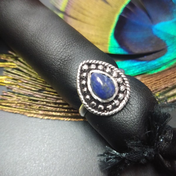 Bague Ajustable Argentée avec Lapis Lazuli | Bague Boho  Bleu Réglable