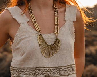 Tribal Spike Brass Necklace || Ethnic Long Necklace || Big Bohemian Nomadic Necklace