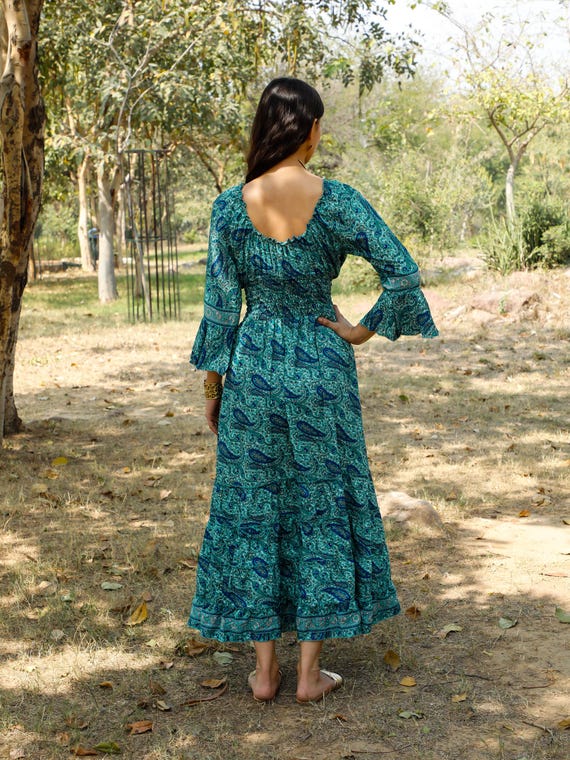 chinese dress ladies Brown Paisley Bloom Long Sleeve Maxi Dress – FARM Rio main image 0