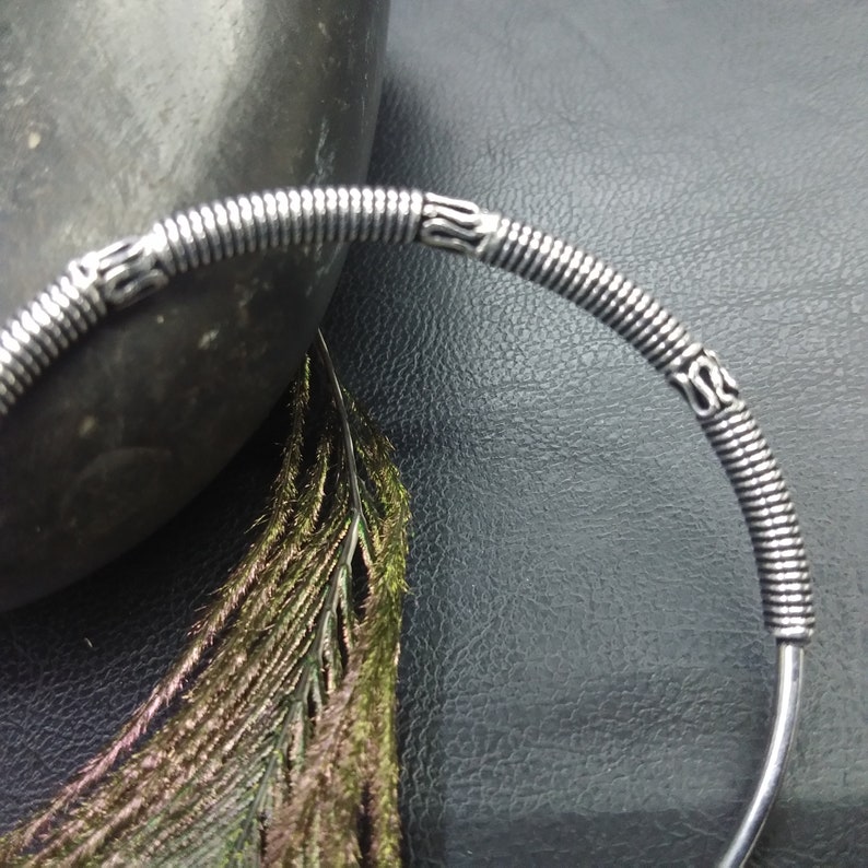 Silver Adjustable Bangle Bracelet Ethnic Patterns || Adjustable Ethnic Bracelet || Silver Semi Open Viking Bangle || Wristband Unisex