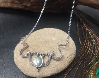 Viking Snake Necklace || Necklace With Semi Precious Stone || Natural Stone Pendant Necklace || Double Snake Pendant Necklace