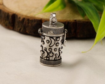 Amulet Box Pendant With Celestial  Motifs || Cylindrical Talisman Pendant Adorn With Stars And Moon || Spiritual Jewelry || Mystical Jewelry