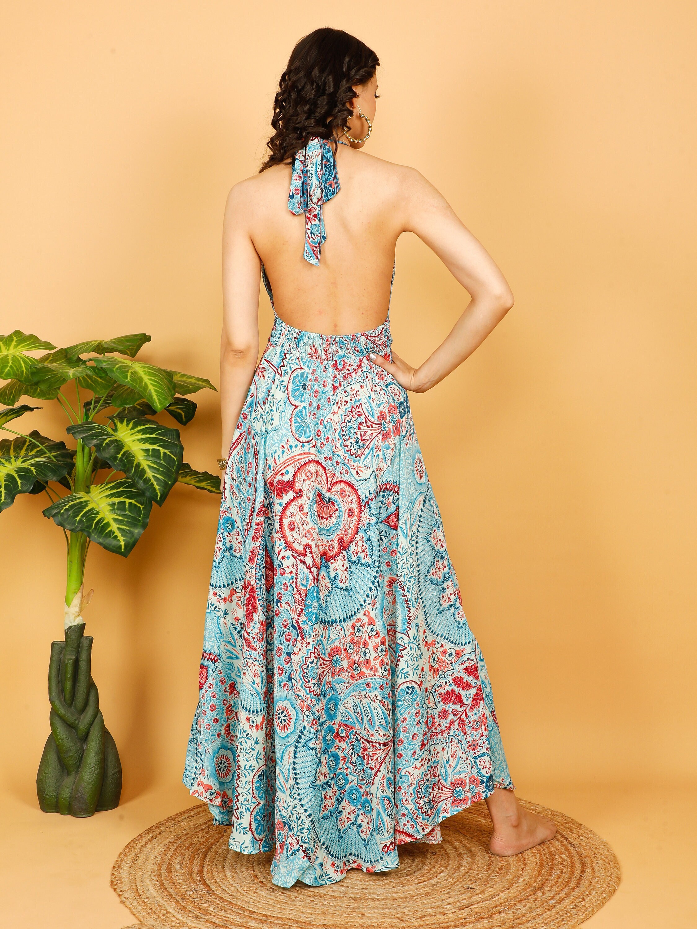 Floral Print Strapless Dress Bohemian Sexy Backless Midi Dresses Floral Print Strapless Dress Bohemian Sexy Backless Midi Dresses