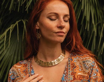 Beveled Multi-Row Choker || Ethnic Torque Necklace || Rigid Tribal Necklace || Minimalist Brass Choker Necklace