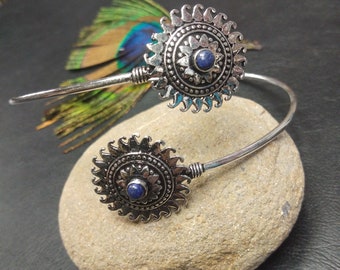 Bracelet de Bras Ethnique Argenté Avec Lapis Lazuli  || Bracelet de Bras en Laiton avec Pierres Bleu || Bracelet de Bras Boho