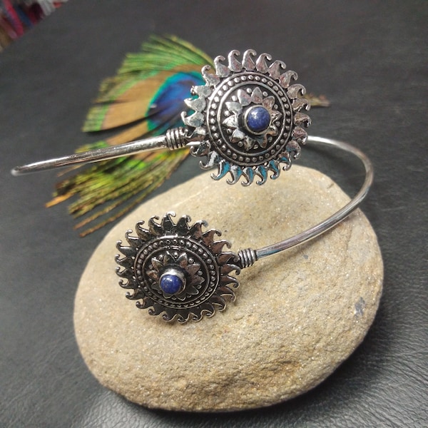 Bracelet de Bras Ethnique Argenté Avec Lapis Lazuli  || Bracelet de Bras en Laiton avec Pierres Bleu || Bracelet de Bras Boho