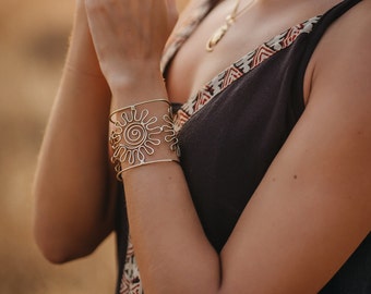 Ethnic Bracelet in Brass with Spiral Patterns || Bohemian Chic  Cuff || Brass Adjustable Bracelet