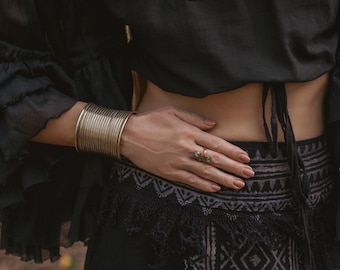 Engraved Brass Cuff Bracelet | Adjustable Bohemian Wide Bangle