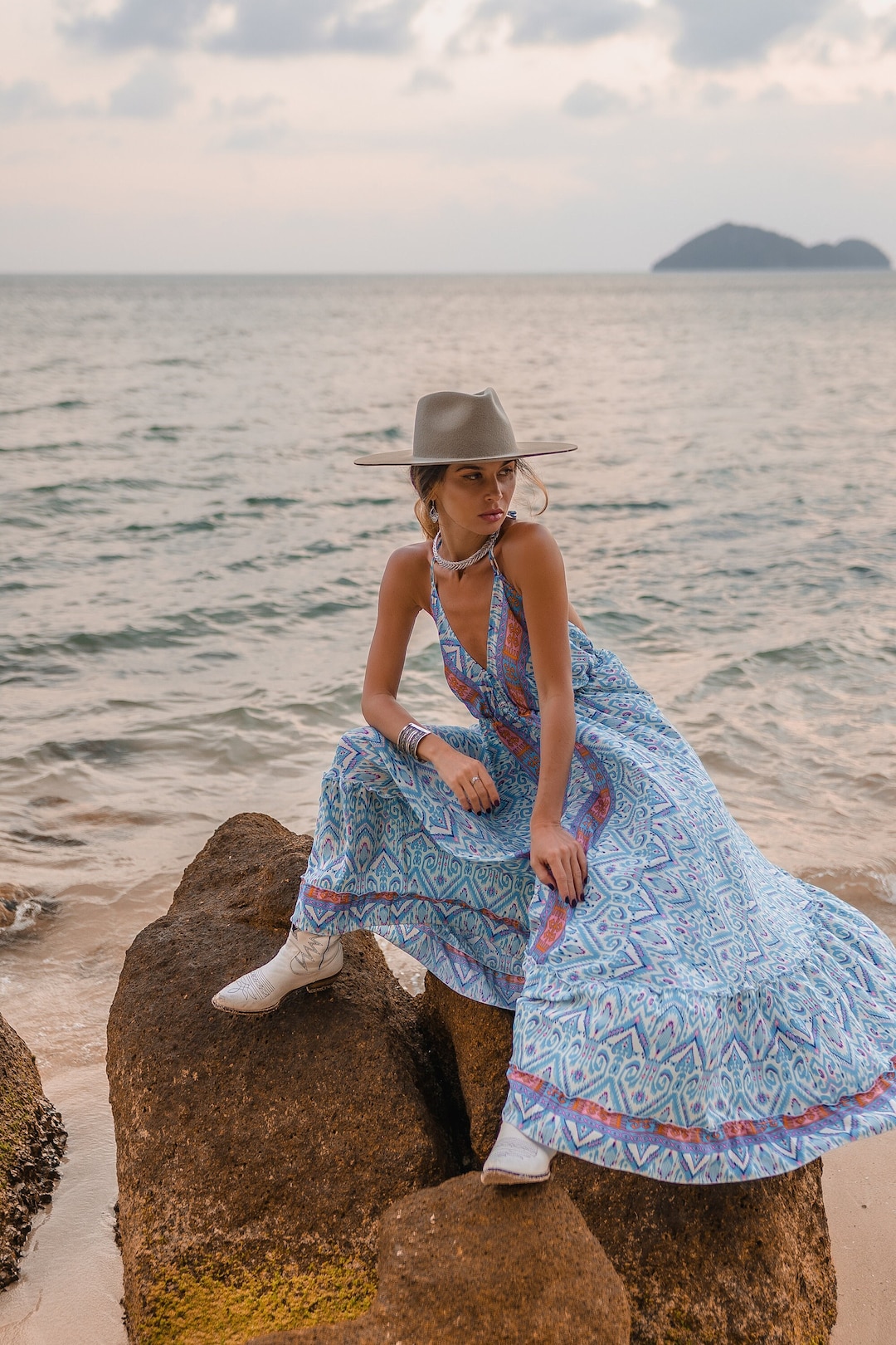 ikat halter dress Boho | Print Open Back Ruffle Dress, Free Size prom dress rental