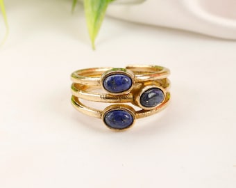 Adjustable Multi Stone Brass Ring || Minimaliste 3 Stones Ring || Natural Gemstones Ring || Boho Stone Ring