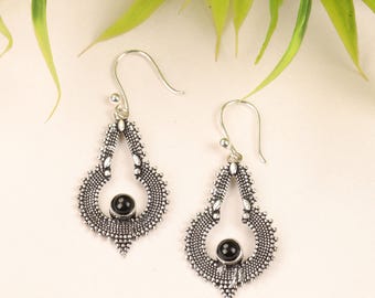 Boho Brass Teardrop Earrings with Gemstone I Tribal Dangle Earrings | Ethnic Statement Jewelry