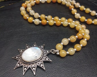 Unique Orange Jasper Necklace and Silver Ethnic Pendant || Moonstone Pendant Necklace || Orange Stone Necklace