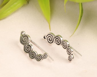Boho Spiral Ear Climber Earrings | Brass Ear Crawlers | Minimalist Tribal Jewelry | Silver or Golden Tone Earrings | Festival Bohemian Style