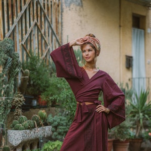 Handmade Block Print Raw Cotton Wrap Top | Bohemian Flared Sleeve