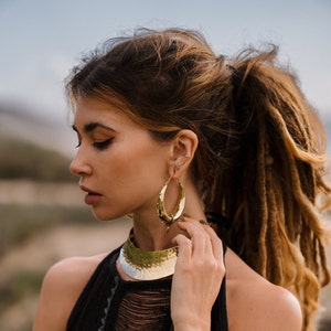 Large Spike Decorated Hoop Earrings || Thick Ethnic Hoop Earrings with Spikes || Bohemian Chuncky Hoop Earrings || Tribal Gipsy Earrings