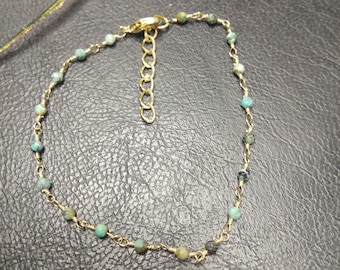 Golden Bracelet with Semi Precious Stone Beads || Faceted Stones Bracelet || Adjustable Gemstone Bracelet || Thin Wristband