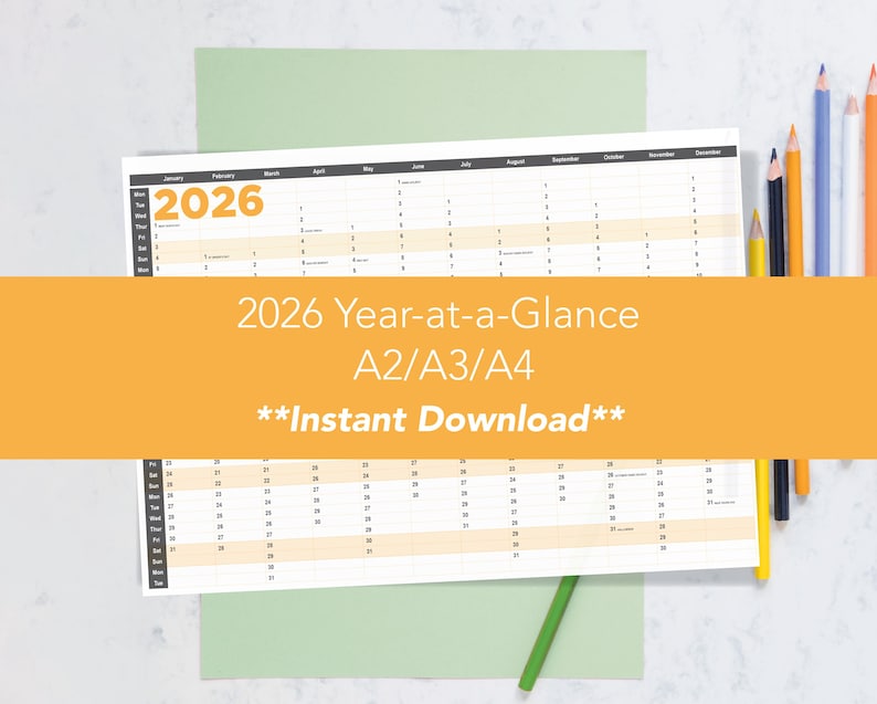 2026 Year Planner Printable | Minimalist Year-at-a-glance Wall Calendar ...