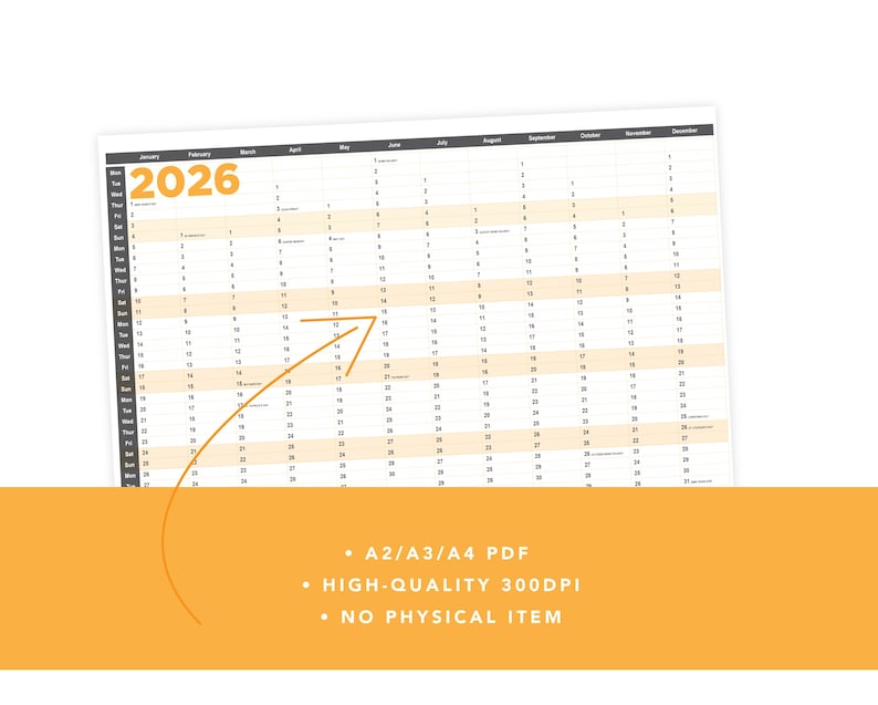 2026 Year Planner Printable | Minimalist Year-at-a-glance Wall Calendar ...