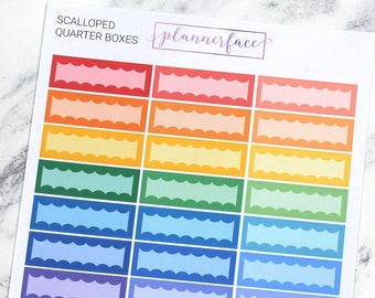 Scalloped Quarter Boxes | Multicolour Rainbow Functional Stickers for Vertical Planners (M061)