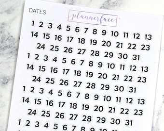 Numeri di data / Adesivi per planner funzionali, date mensili, giorni della settimana (Q029)