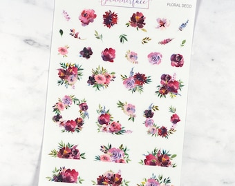 Purple Floral Deco | Multicolour Layering Decorative Floral Stickers for Vertical Planners (M130)